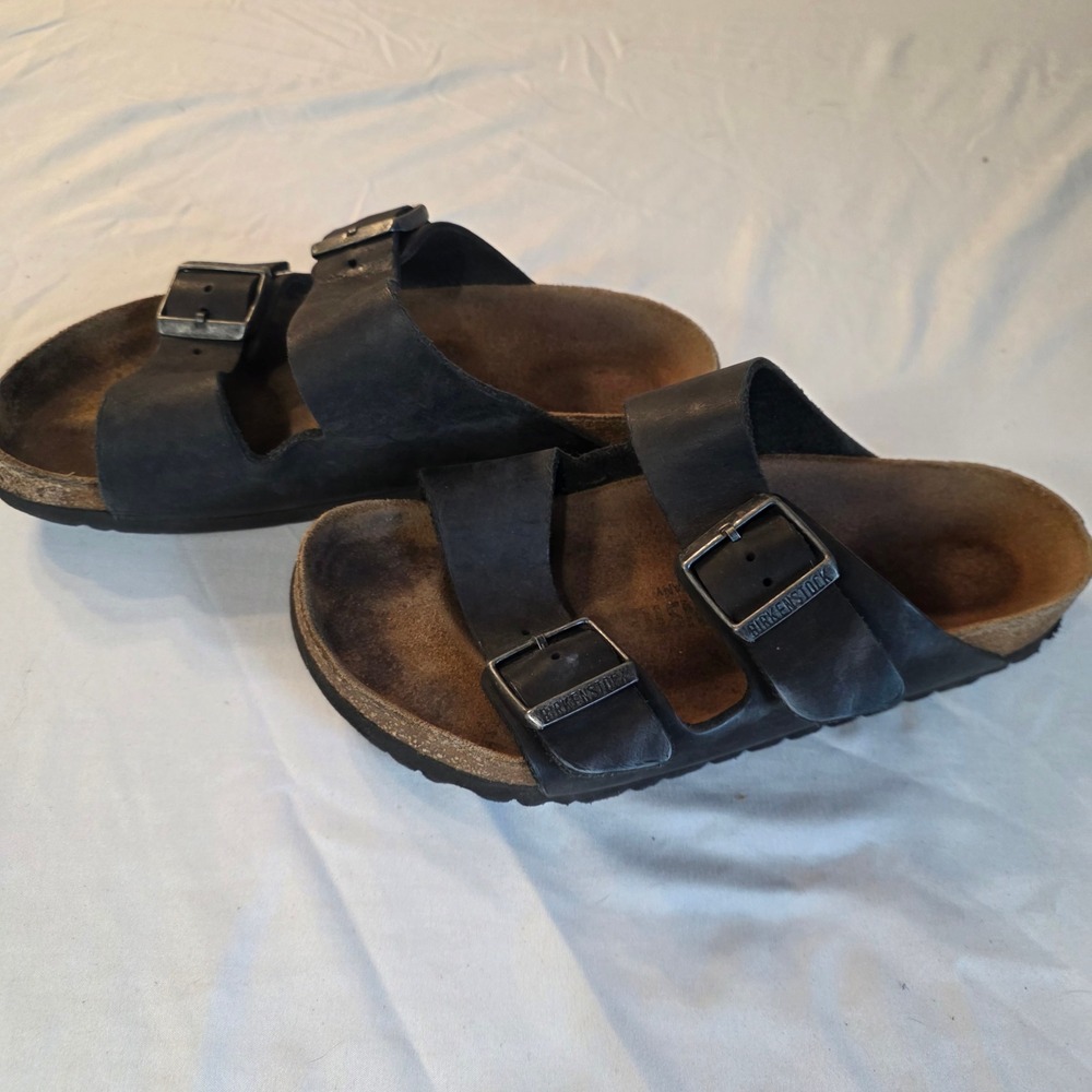 Birkenstock Arizona 2-Strap Buckle Cork Footbed Sandals Womens 39 Black Leather